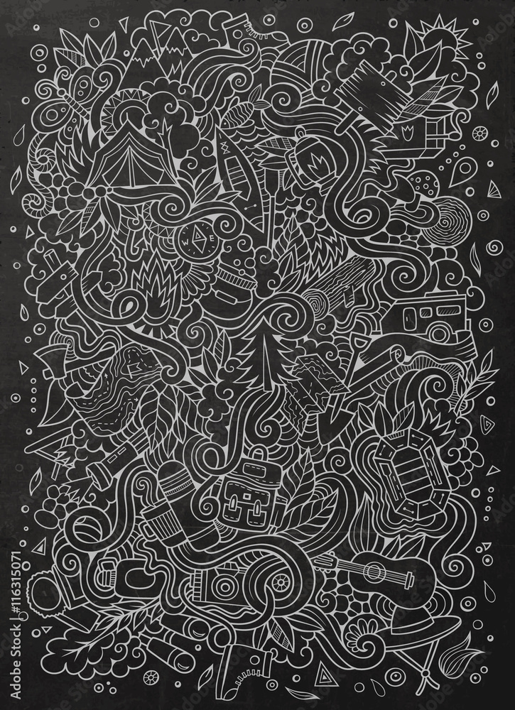 Cartoon hand-drawn doodles camp illustration Cartoon hand-drawn doodles camp illustration