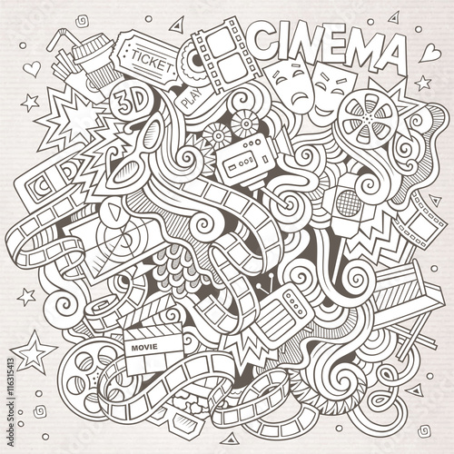 Cartoon vector hand-drawn Cinema Doodle. Sketchy design