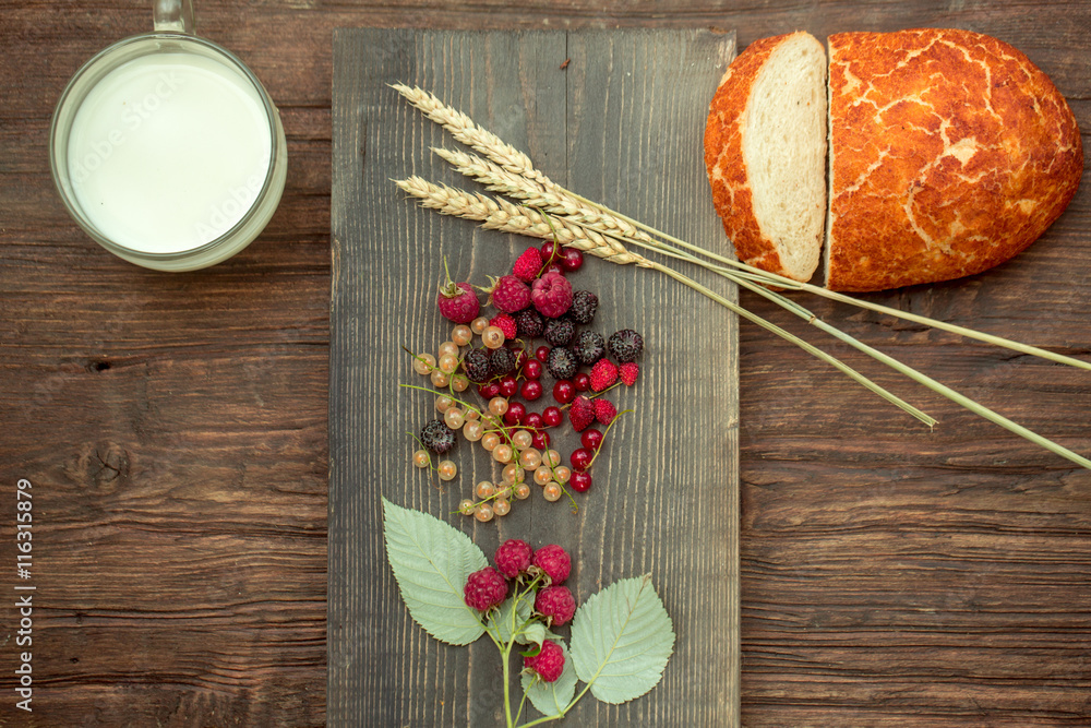 bread wild berries and cup of milk bread wild berries and cup of milk