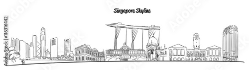Singapore Hand drawn Vector Skyline