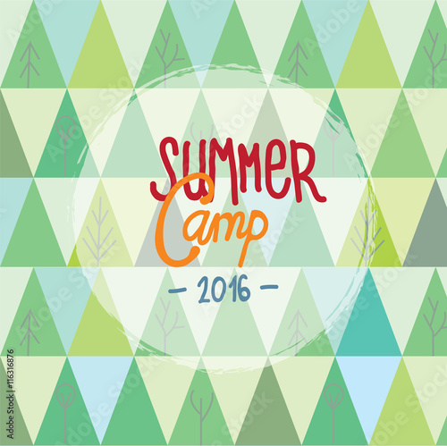 Summer camp for kids background with trees and mountains