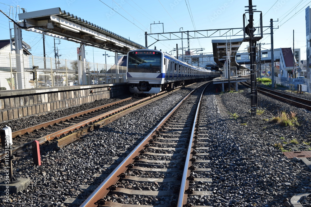 常磐線の線路 ／ 茨城県の常磐線で、JR佐貫駅近くの線路（複線）を撮影した写真です。