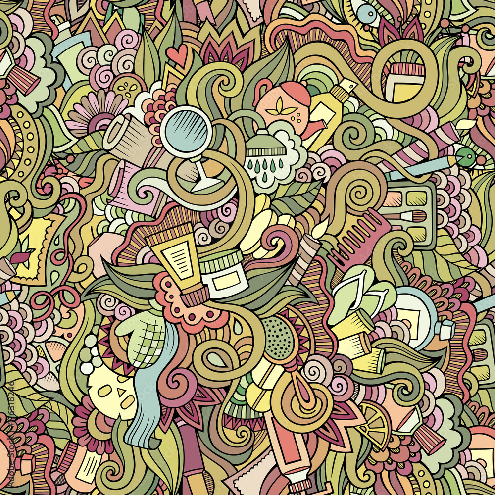 Naklejka premium Seamless pattern with beauty and cosmetics background