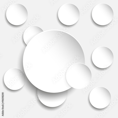 White paper round Paper circles with shadows on a gray background 