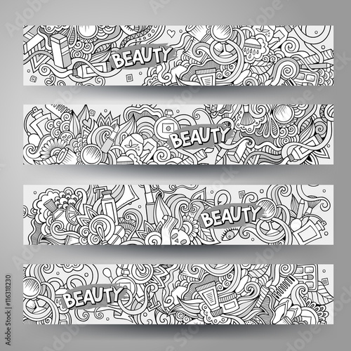 Cartoon vector hand-drawn Doodle cosmetic banners design 