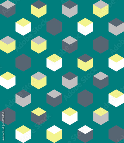 A Geometry box on green background seamless pattern