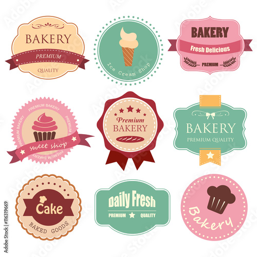 Set of bakery label. Vintage label ornament.