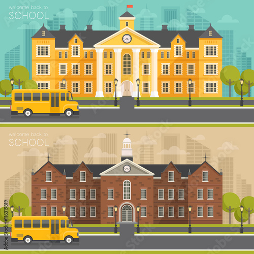 School building, flat style.