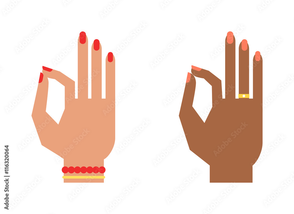 Obraz premium Okey hand success symbol, ok hand yes agreement. Ok hand signal business human agree. Best approval accept. Silhouette of hand showing symbol Ok finger thumb vector illustration.