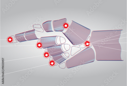 Vector illustration of the artificial hand. Art for web and print design appealing for abstract, anatomy, medicine and security theme. 