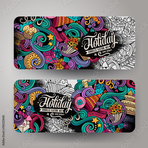 Cartoon hand-drawn doodles holidays banners