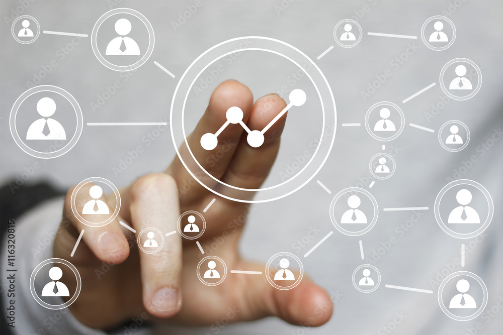 Man with chart business diagram online network Man with chart business diagram online network
