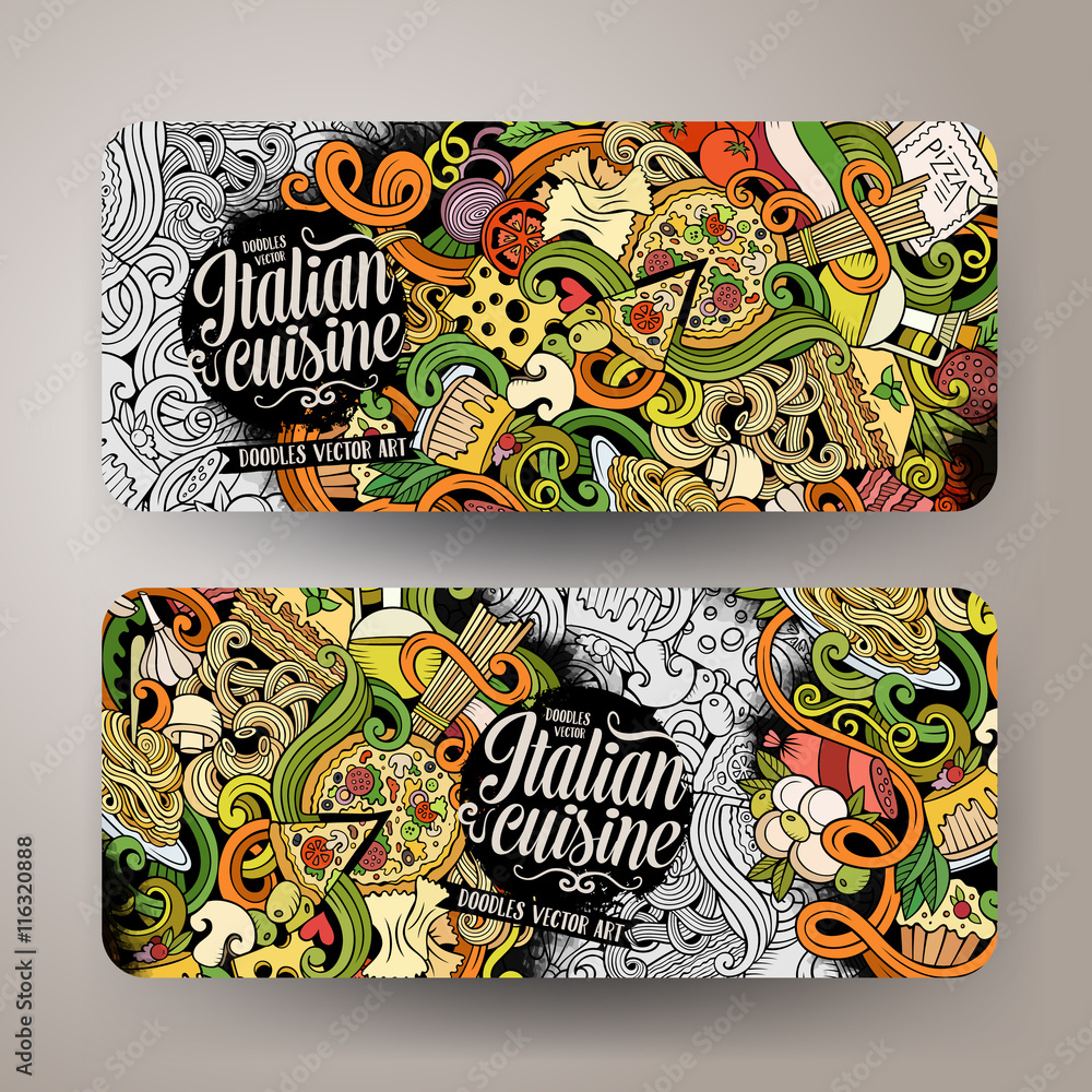 Cartoon hand-drawn doodles italian food banners