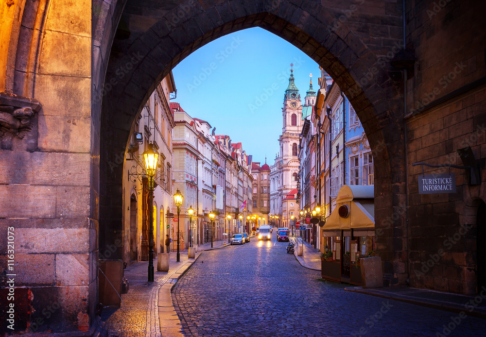 entrance to Hradcany old town at night, Prague