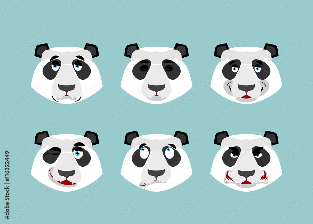 Panda emotion. Set expressions avatar Chinese bear. Animal good