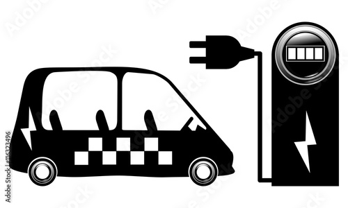 electric car ecological taxi electrocar charging station vector