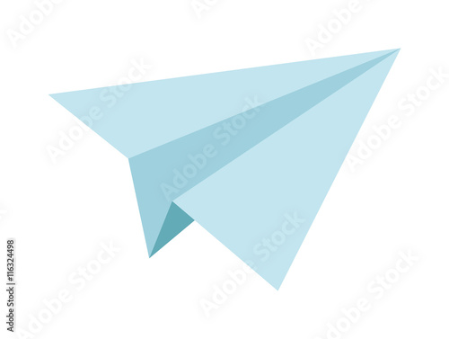 Paper toy plane isolated on white background. Cartoon toy plane vector. Toy plane origami paper airplane and retro flight travel symbol. Free dreams, imagination concept.