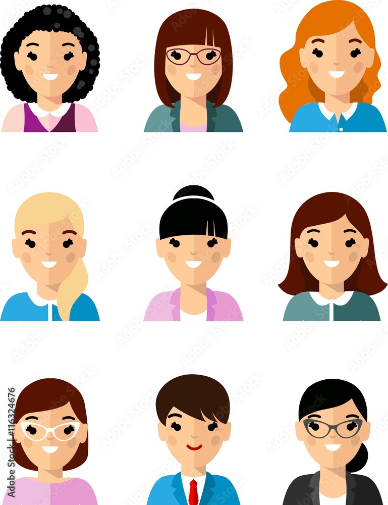 Set of business avatar european peoples in flat colorful style Set of business avatar european peoples in flat colorful style