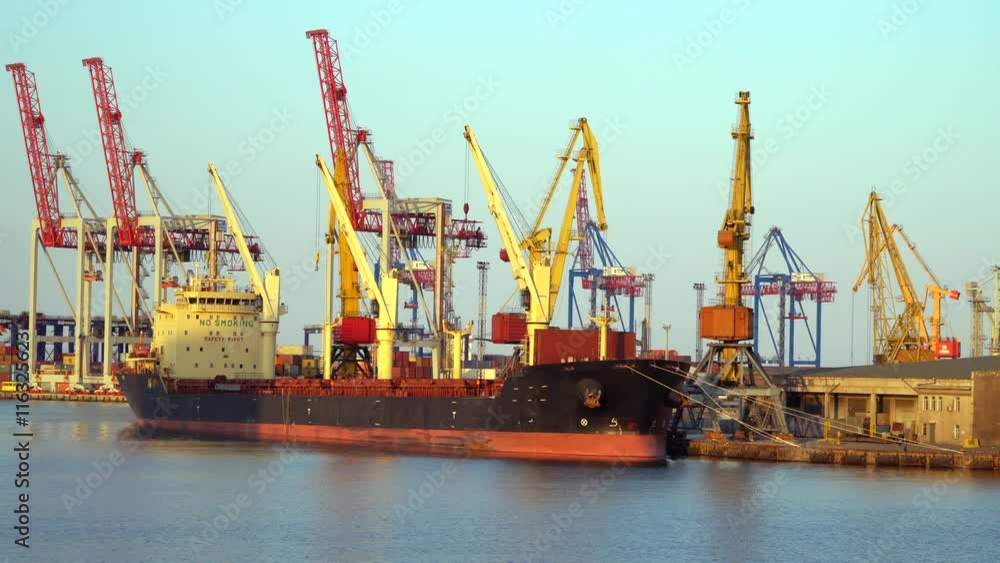 The ship stands for unloading at the seaport The ship stands for unloading at the seaport
