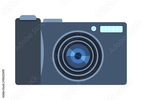 Photo camera and digital photo camera isolated vector. Flat photo camera shutter creative optical classic cam. Digital flat photo camera isolated technology vector.