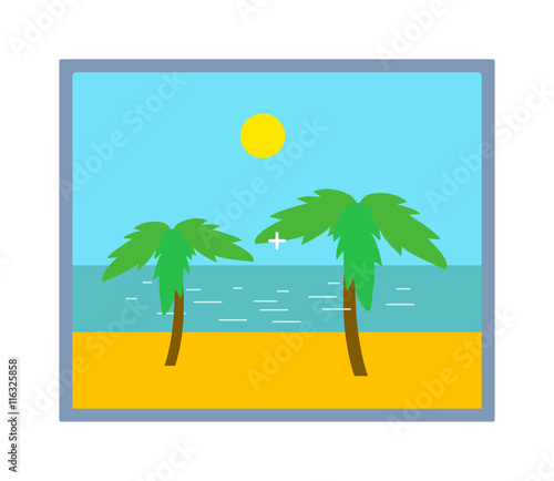 Green coconut palm icon isolated on white background. Palm icon isolated vector photo frame. Green palm icon isolated. Isolated green summer tree plant nature and tropical palm isolated