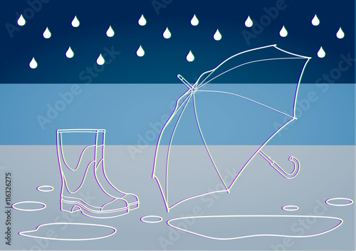 Vector illustration of the umbrella with additional elements and simple background. Art for web and print design appealing for abstract and climate  weather  rain  theme.