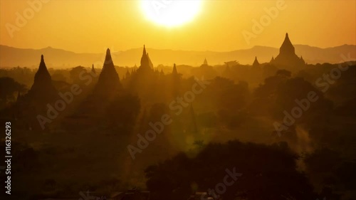 Video 1080p - Sunset in Bagan. Top view of the architectural complex. Myanmar photo