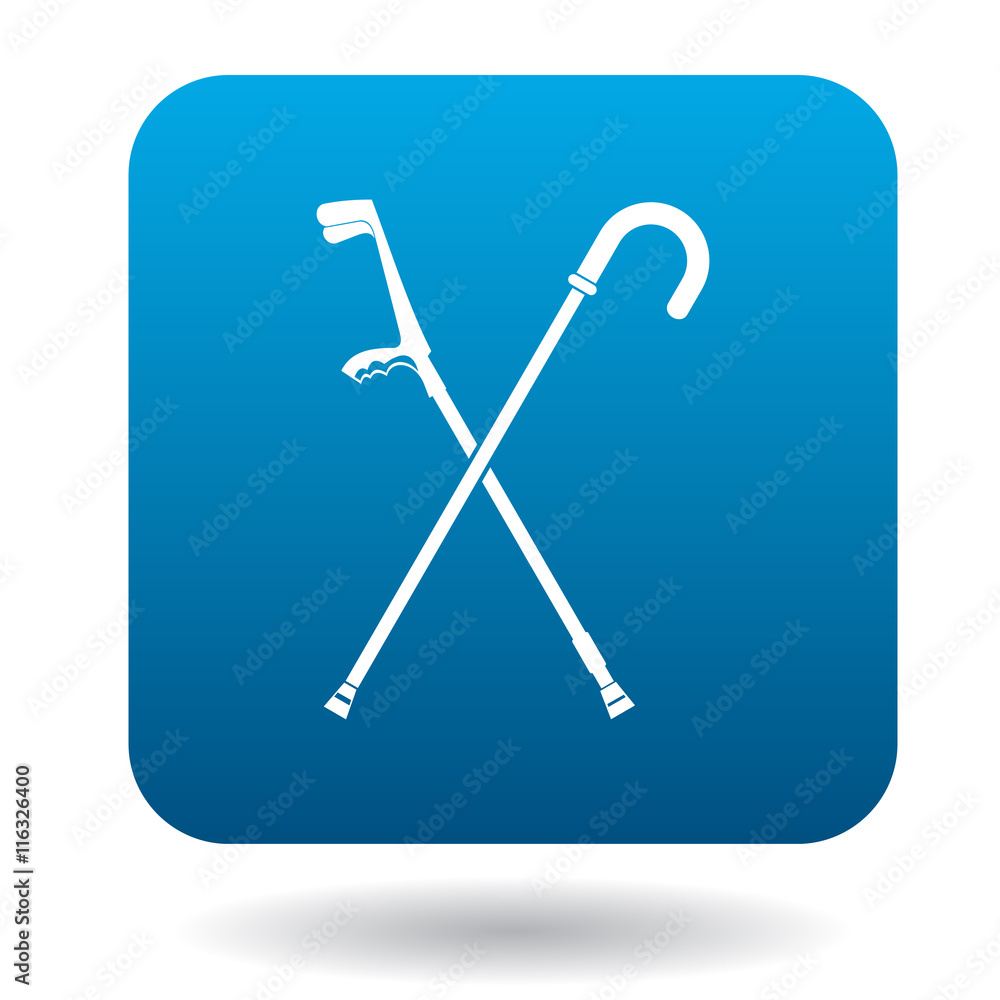 Cane and crutch icon in simple style on a white background Cane and crutch icon in simple style on a white background