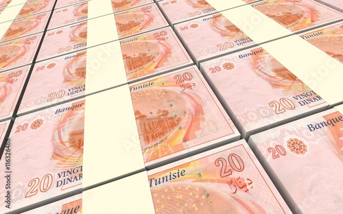 Tunisian dinars bills stacks background. 3D illustration. photo