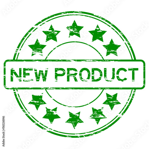 Grunge green round wording "new product" with star rubber stamp