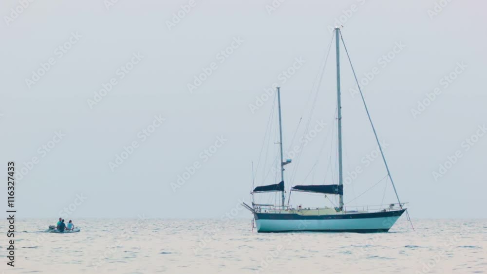 Video 1080p - People arrived at the yacht that is anchored in the sea Video 1080p - People arrived at the yacht that is anchored in the sea