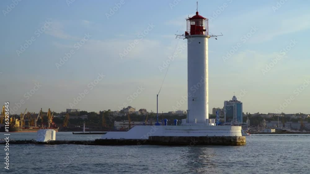 View from the ship sailed to the lighthouse. Evening time View from the ship sailed to the lighthouse. Evening time