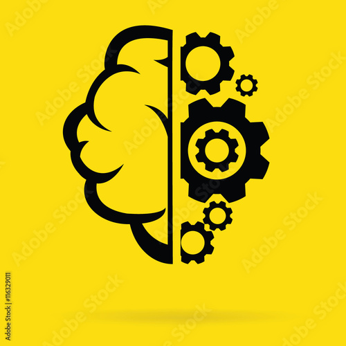 idea creative brain thinking gear machanic machine technology logo icon symbol, success of business, branding design, corporate identity,