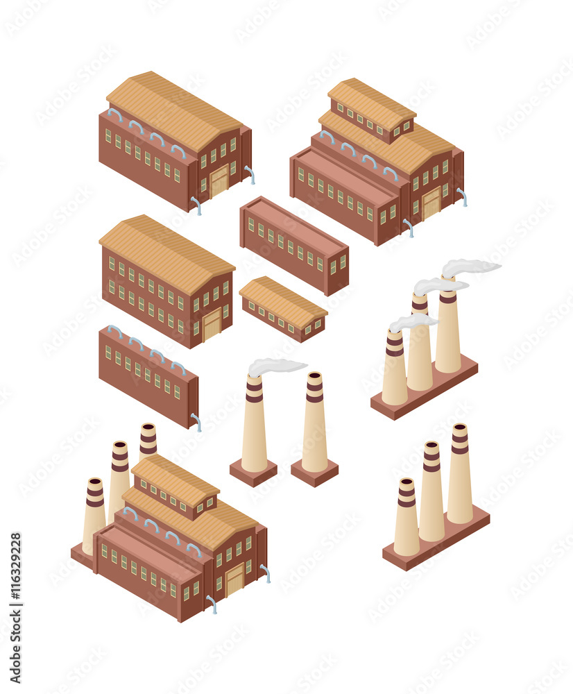 Isometric factory building vector icon. Industrial building infographic ...