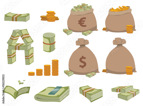 Money symbols and coin icon vector set. Concept icons for finance, banking, payment. Currency money symbols online commerce. Money symbols icons website development mobile phone services and apps.