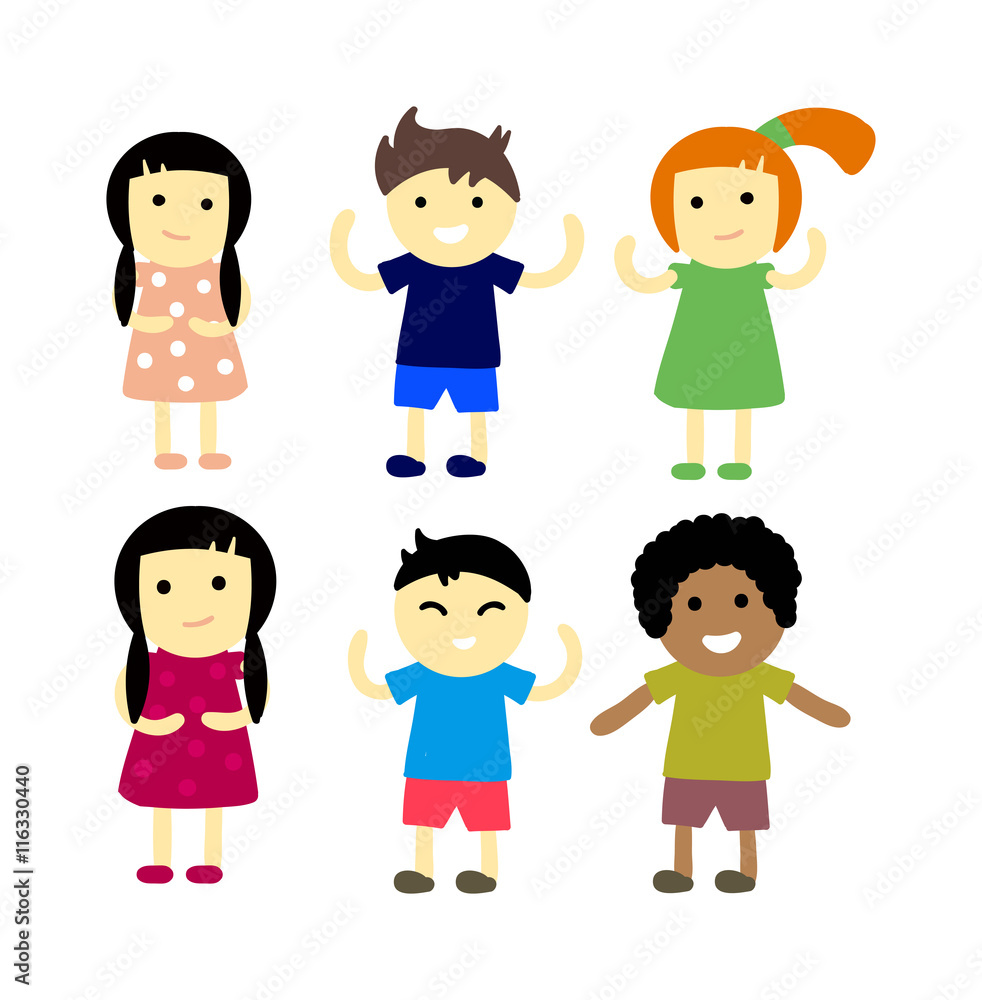 Group of school kids children together. Different nations happy character together concept vector. Little cute primary school children. School kids positive smiling children Group of school kids children together. Different nations happy character together concept vector. Little cute primary school children. School kids positive smiling children