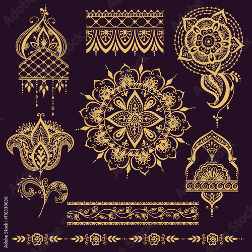 Floral mehendy pattern with paisley ornament. Vector illustration mehendy pattern in asian textile style india tribal ornate. Ethnic ornamental lace vintage mehendy pattern mandala abstract textile.