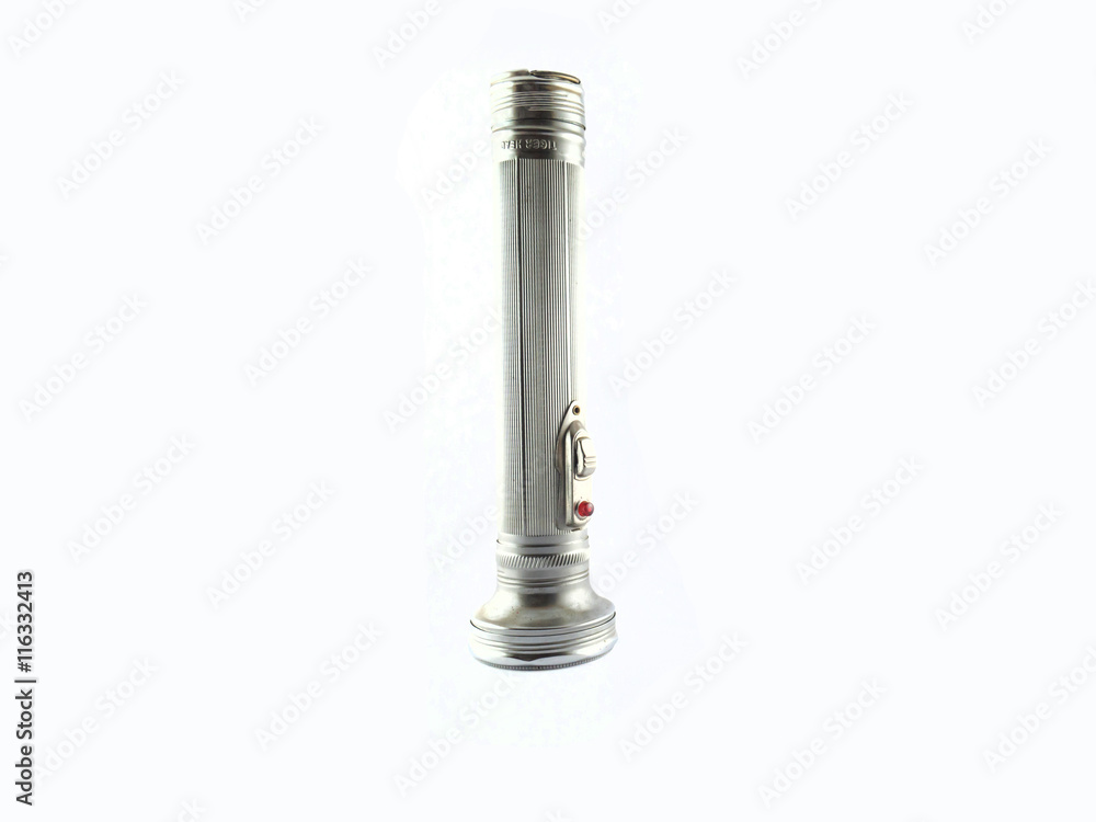 Old metal flashlight isolated on white,Antique flashlight Old metal flashlight isolated on white,Antique flashlight