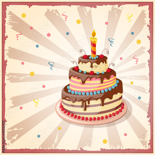 birthday card with cake tier, candle and cherry