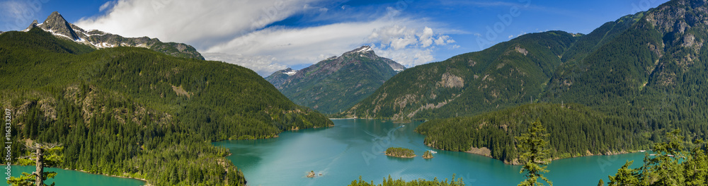Diablo Lake. Created by Diablo Dam, the lake is located between Ross Lake and Gorge Lake on the Skagit River. The unique, intense turquoise hue is from glacial rock ground to a fine powder.