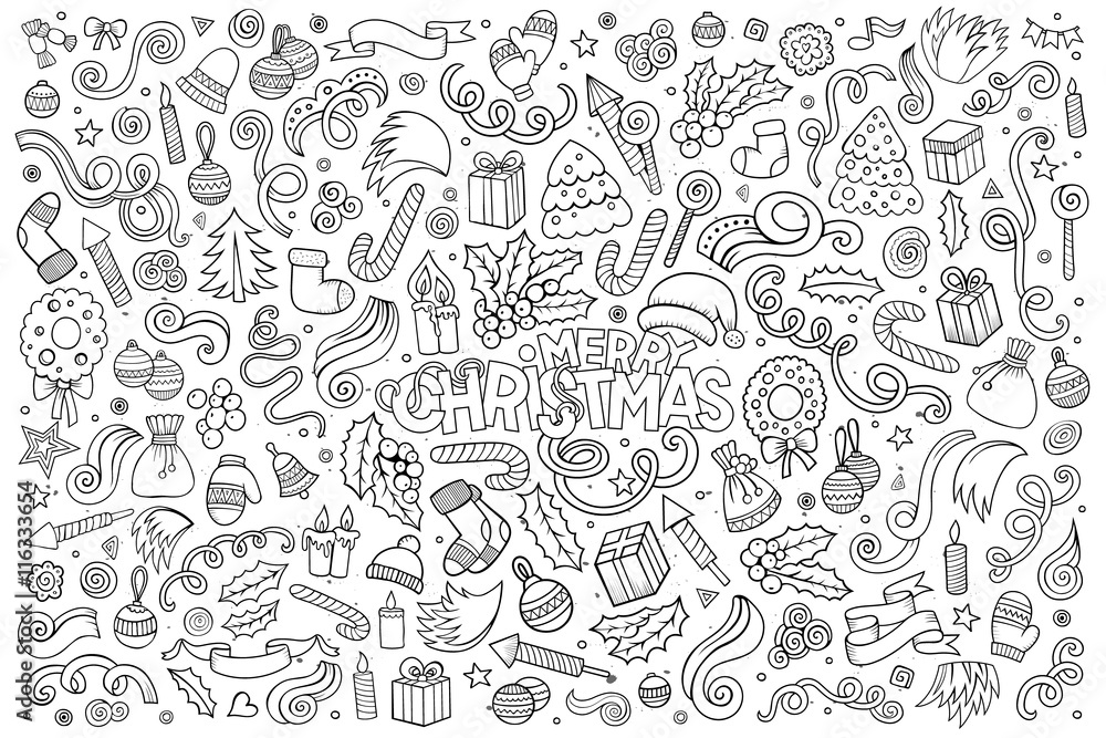 Chalkboard vector hand drawn Doodle cartoon set of Christmas objects Chalkboard vector hand drawn Doodle cartoon set of Christmas objects