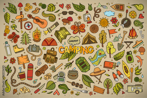 Camping nature symbols and objects