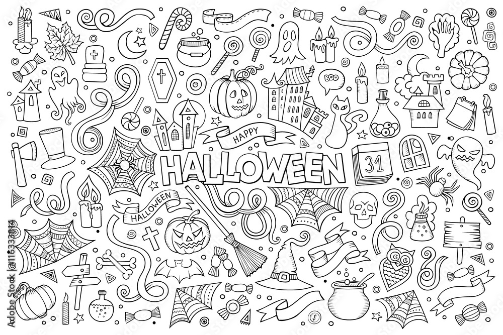 Sketchy vector hand drawn Doodle cartoon set of objects and symb