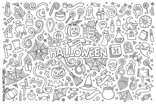 Sketchy vector hand drawn Doodle cartoon set of objects and symb