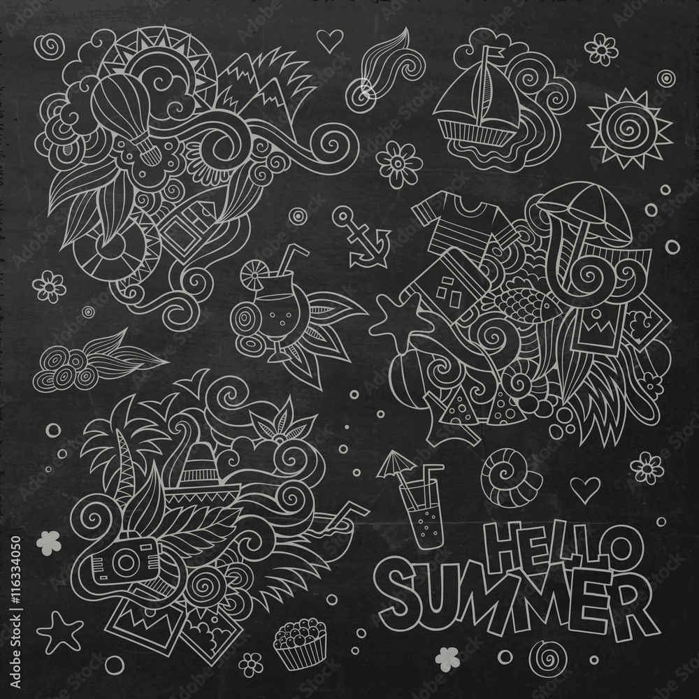 Summer and vacation chalkboard vector symbols