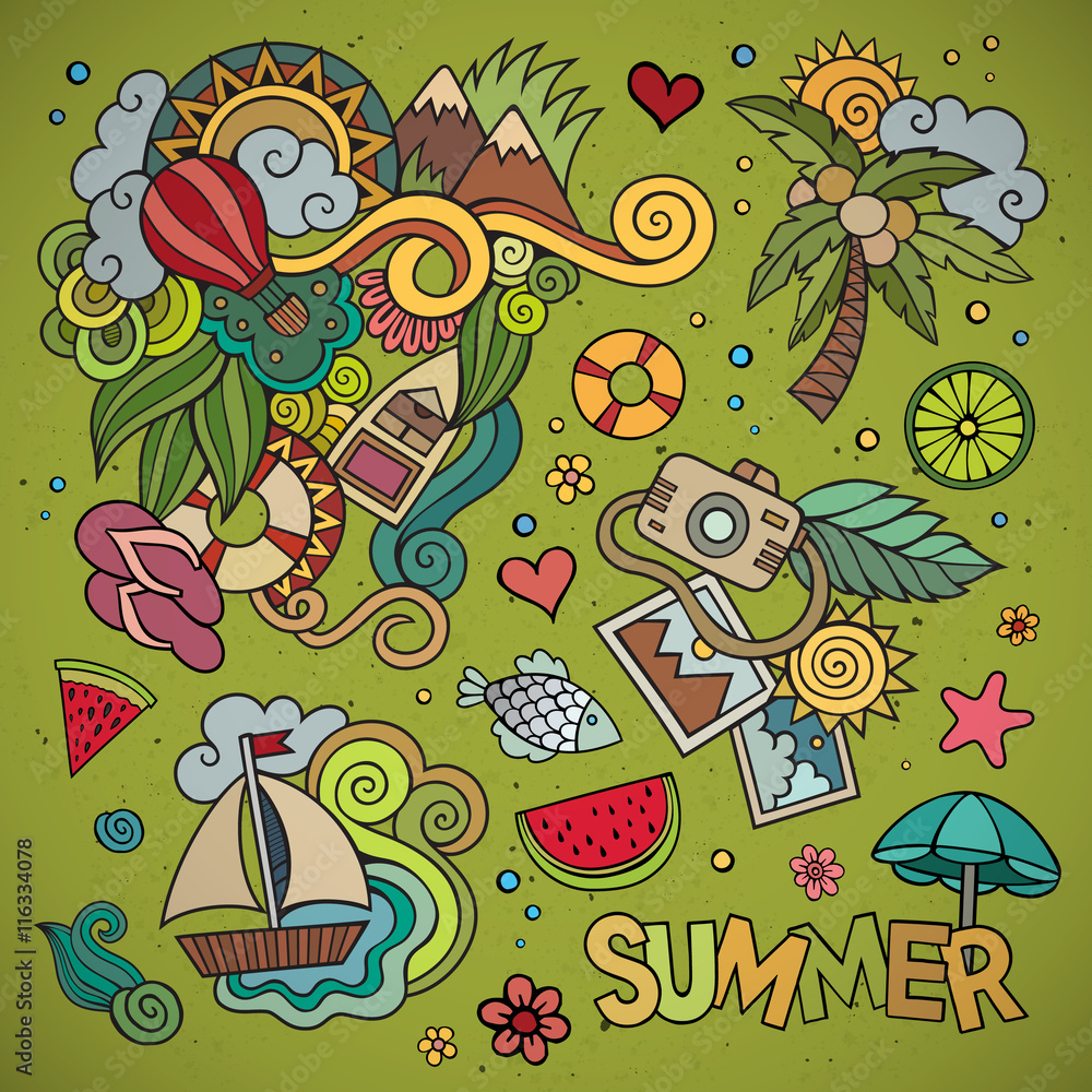 Summer and vacation symbols and objects Summer and vacation symbols and objects