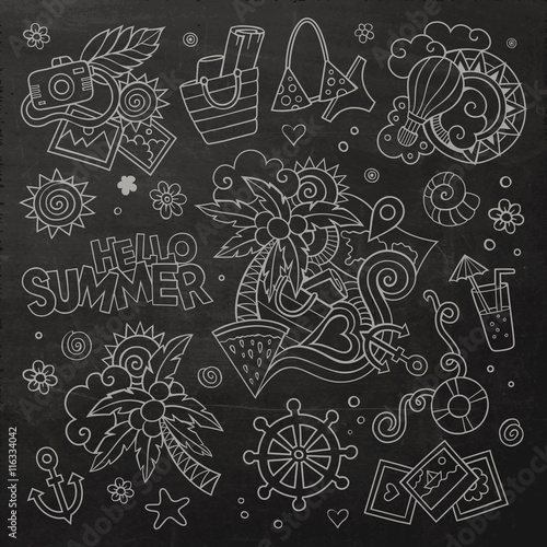 Summer and vacation chalkboard vector symbols © balabolka