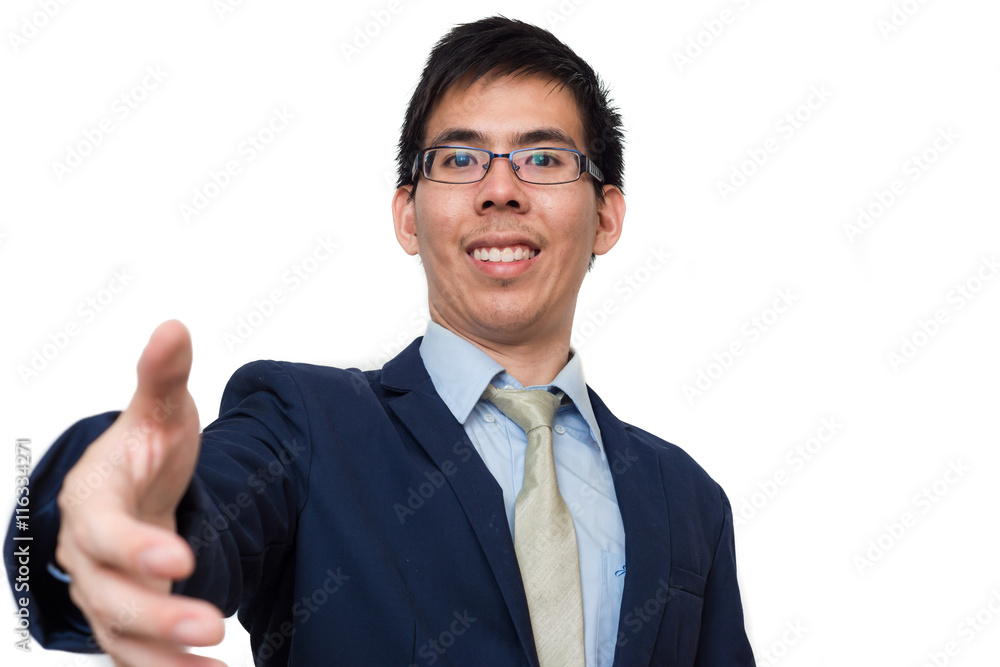 Portrait of a successful business asian man giving a hand Portrait of a successful business asian man giving a hand