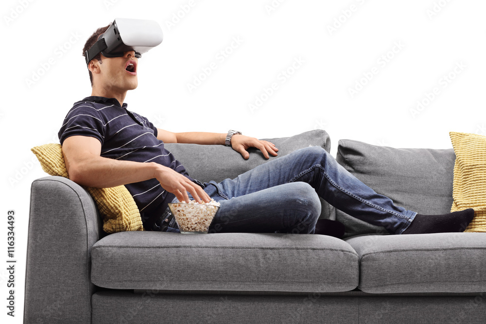 Amazed man looking in VR goggles Amazed man looking in VR goggles