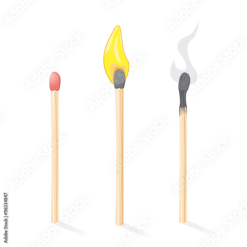 Vector illustration of Matches in three different states of ignition.
Different burning matches concept.
